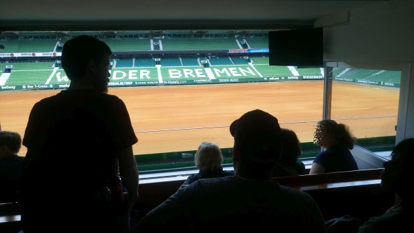 Blick aus einer Loge im Weserstadion auf das Spielfeld.